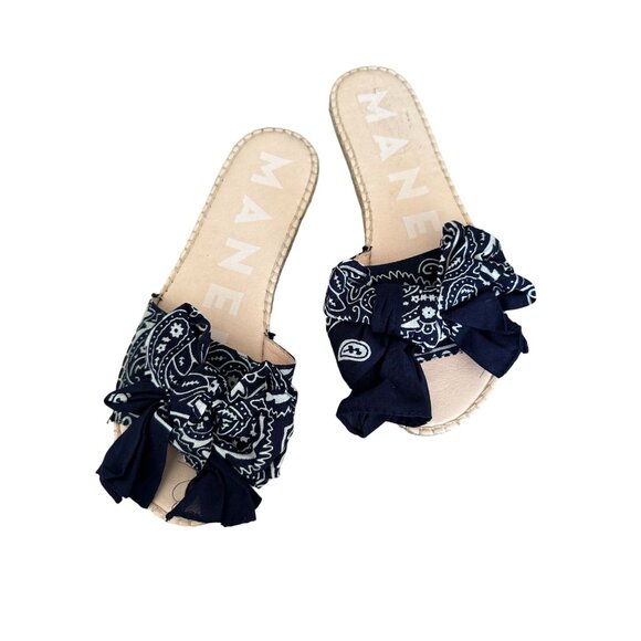 MANEBI Blue Bandana Print Slide Sandals Size 10 - Picture 3 of 6